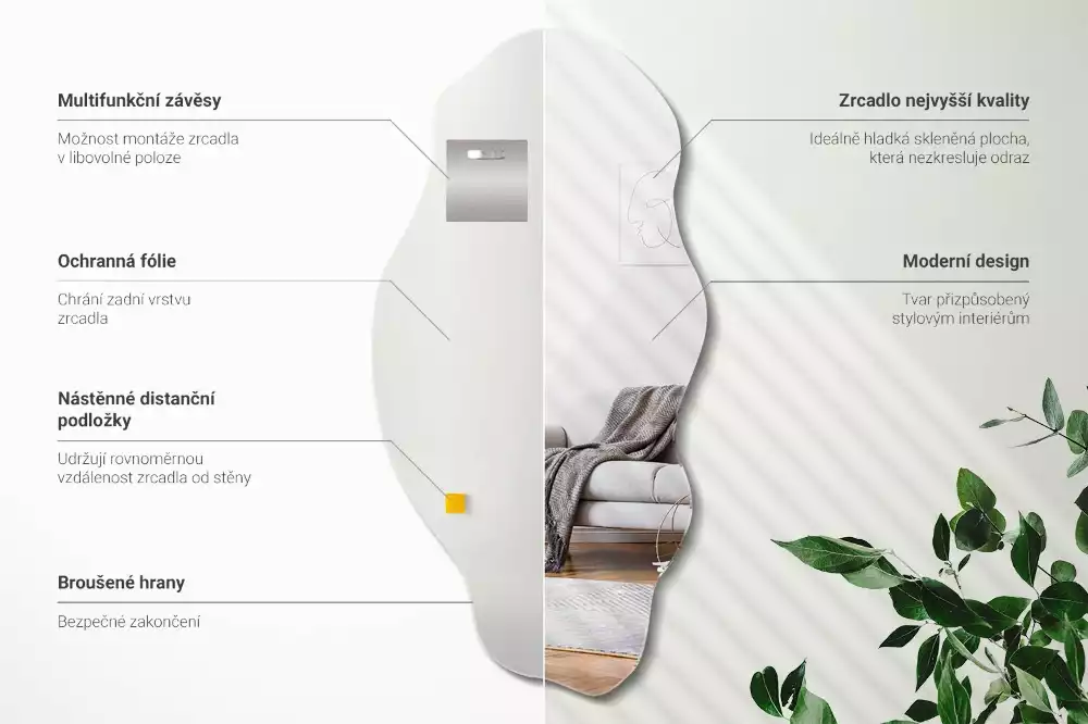 Asymetricke zrcadlo originální dekorace na zeď