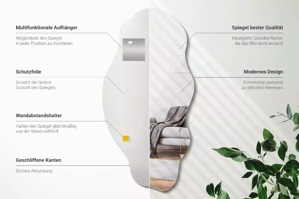 Asymetricke zrcadlo originální dekorace na zeď