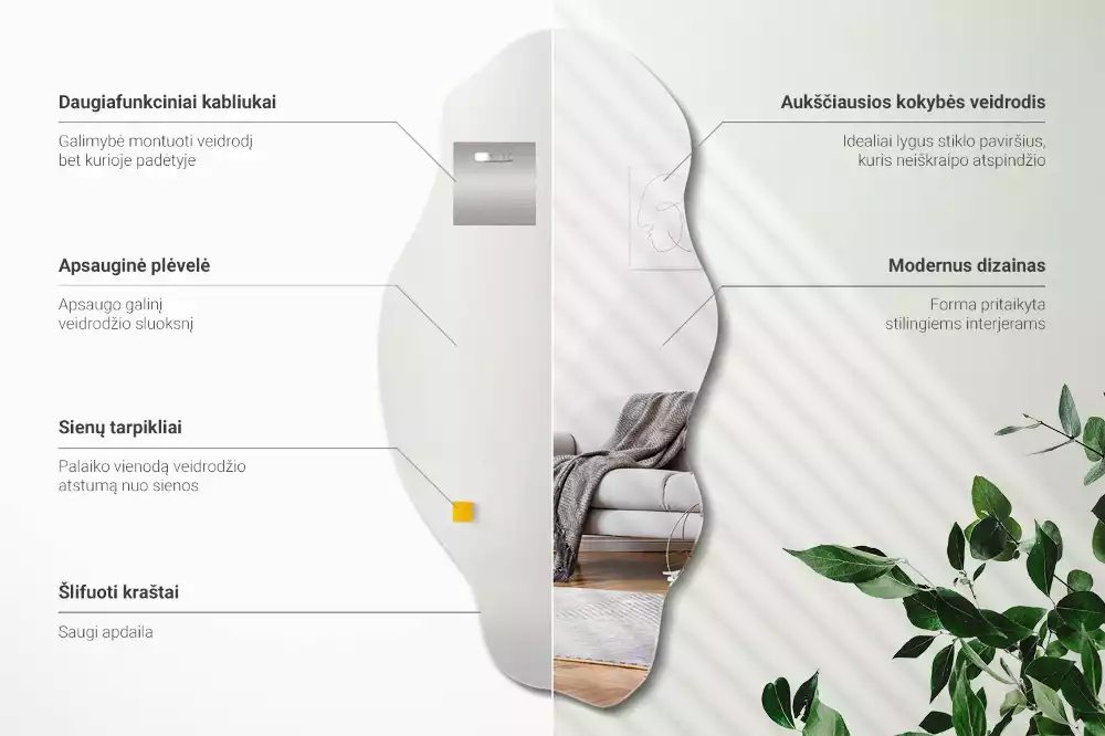 Asymetricke zrcadlo originální dekorace na zeď