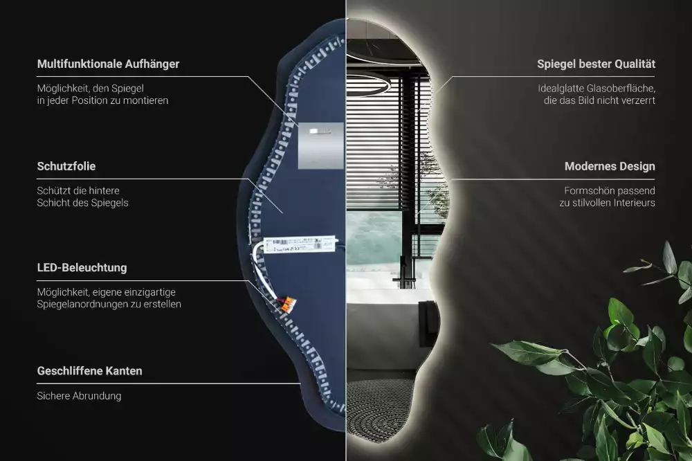 Asymetricke zrcadlo LED svítící bod