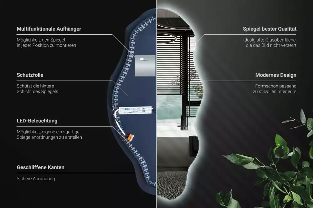 Asymetricke zrcadlo LED svítící bod