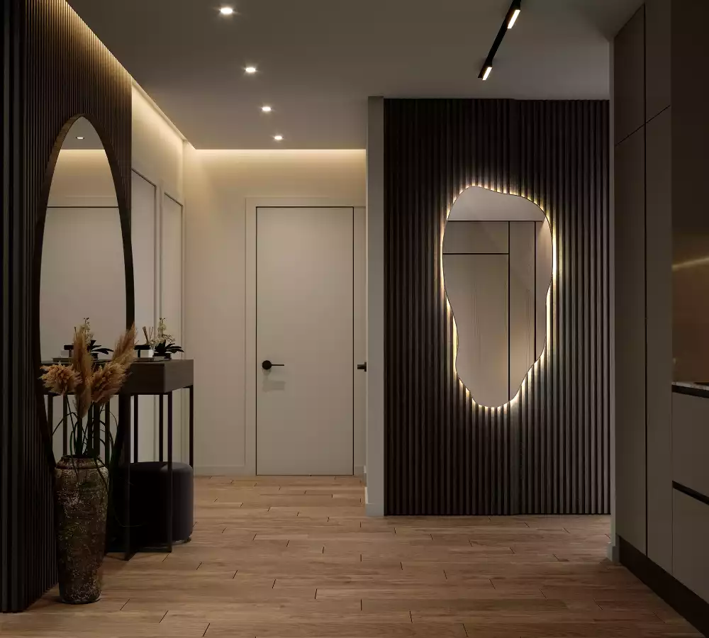 Atypické zrcadlo s osvětlením stylový