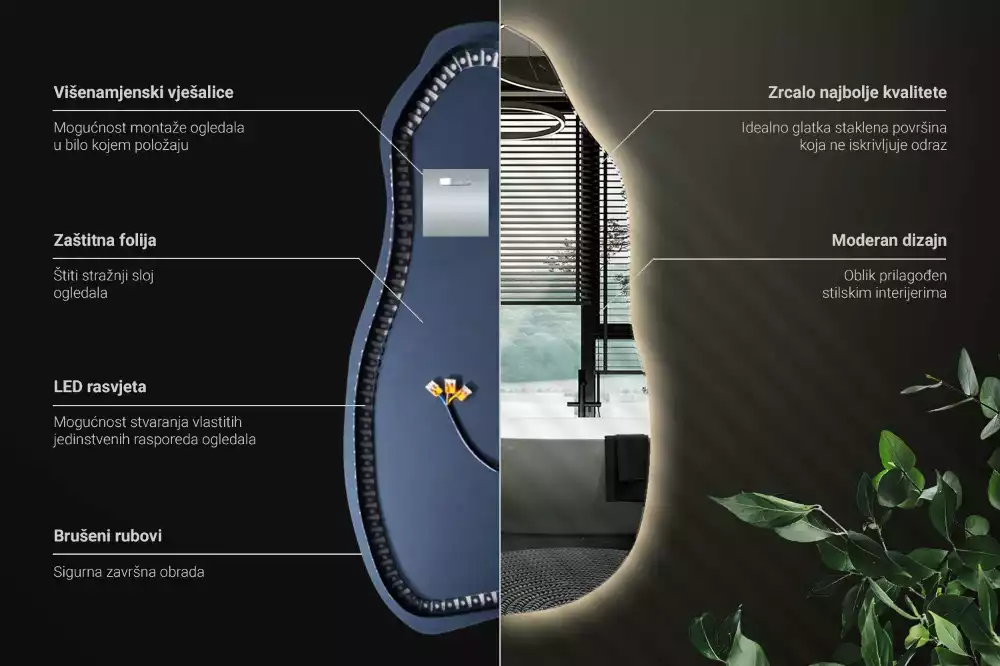 Atypické zrcadlo s osvětlením stylový