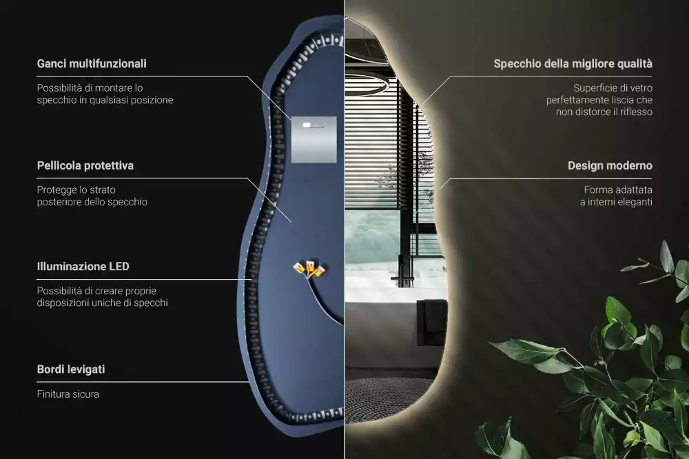 Atypické zrcadlo s osvětlením stylový