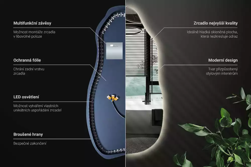 Atypické zrcadlo s osvětlením stylový