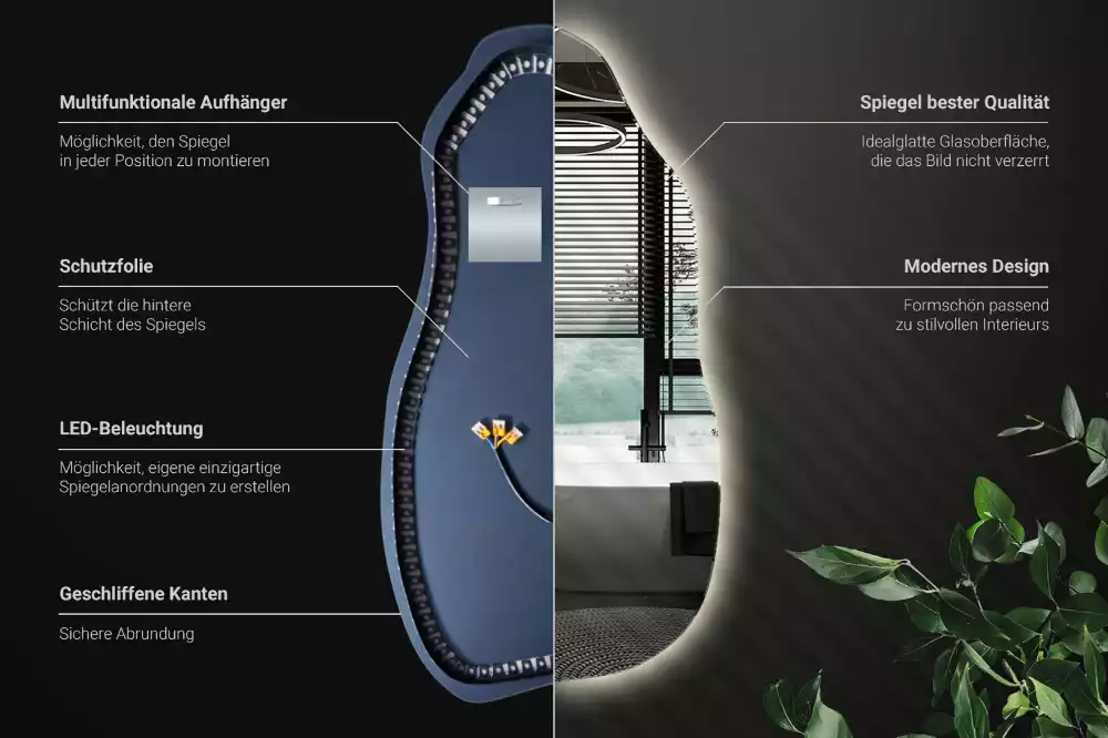 Atypické zrcadlo s osvětlením stylový
