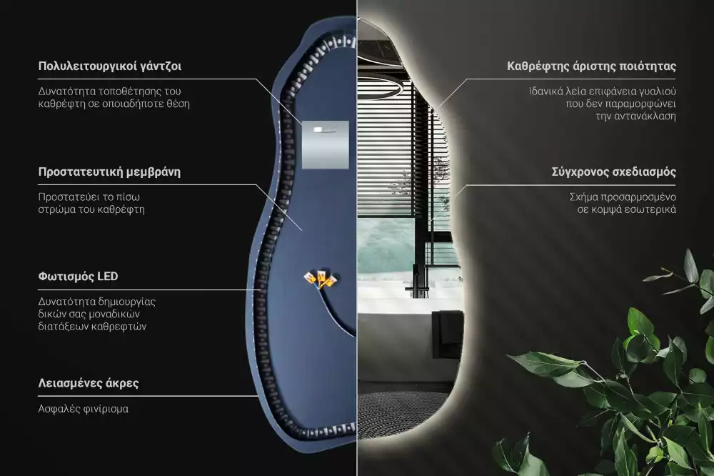 Atypické zrcadlo s osvětlením stylový