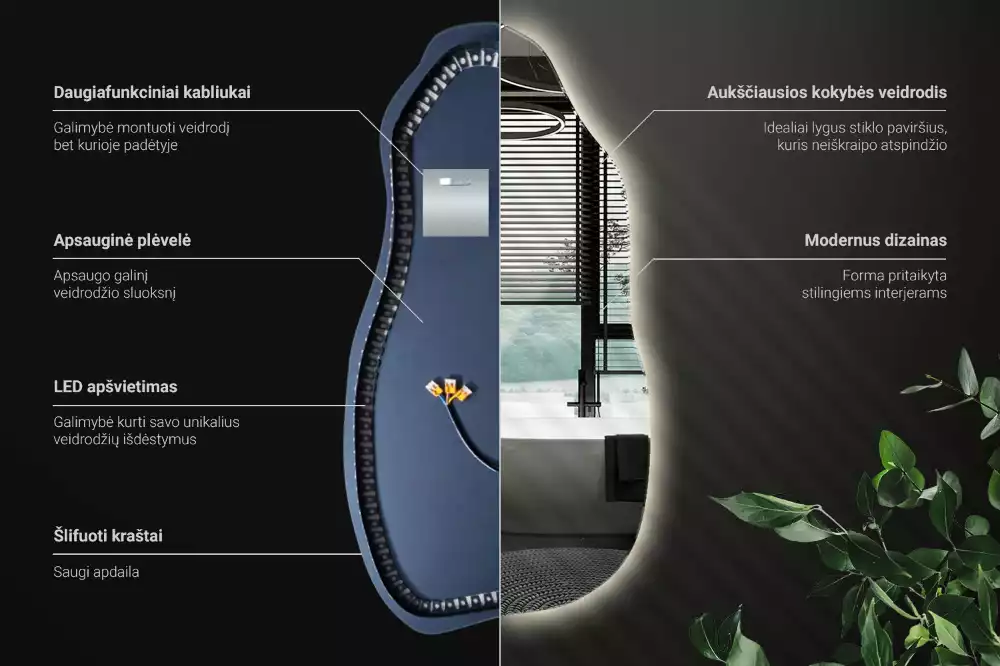 Atypické zrcadlo s osvětlením stylový