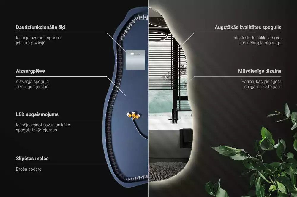 Atypické zrcadlo s osvětlením stylový