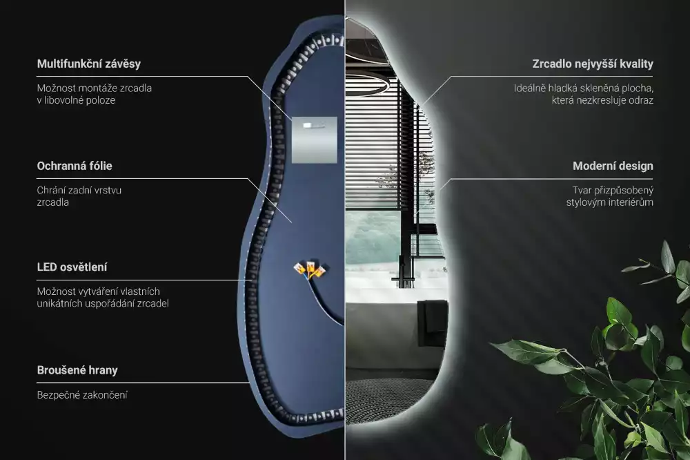 Atypické zrcadlo s osvětlením stylový
