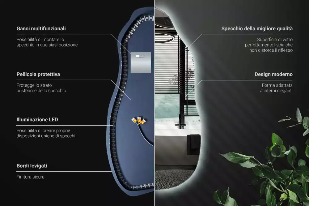 Atypické zrcadlo s osvětlením stylový