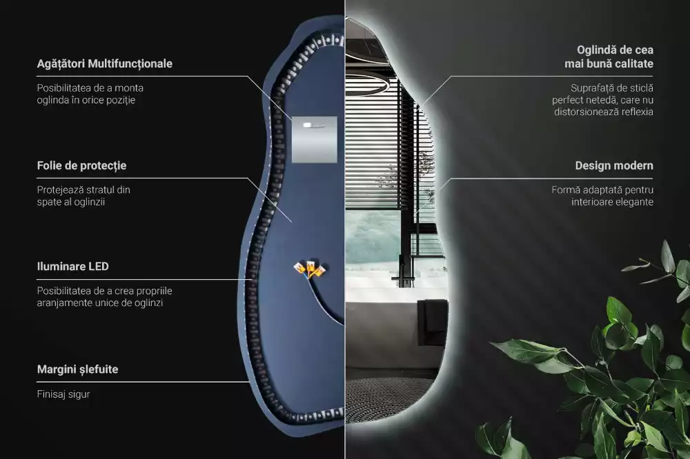 Atypické zrcadlo s osvětlením stylový