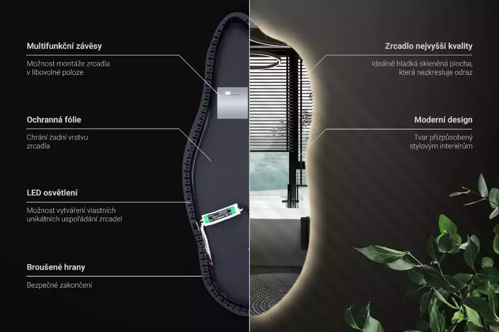 Stylové atypické zrcadlo s osvětlením