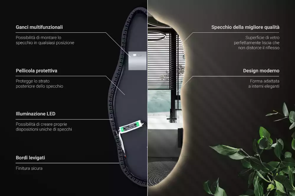 Stylové atypické zrcadlo s osvětlením