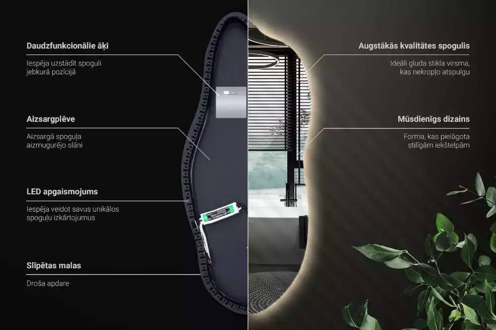 Stylové atypické zrcadlo s osvětlením