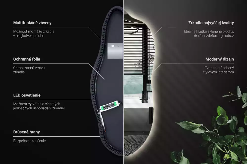 Stylové atypické zrcadlo s osvětlením