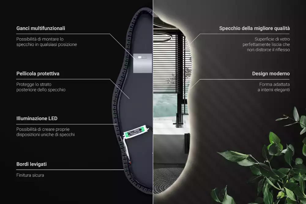 Stylové atypické zrcadlo s osvětlením