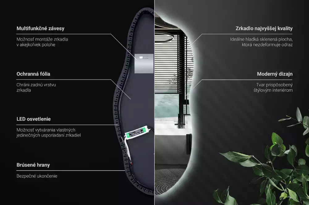 Stylové atypické zrcadlo s osvětlením