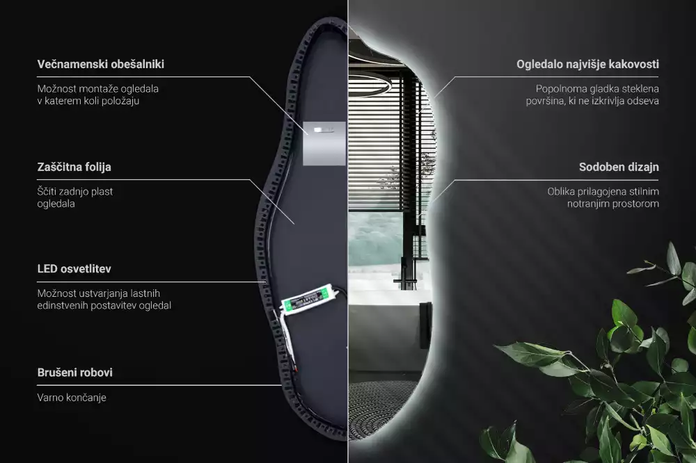 Stylové atypické zrcadlo s osvětlením