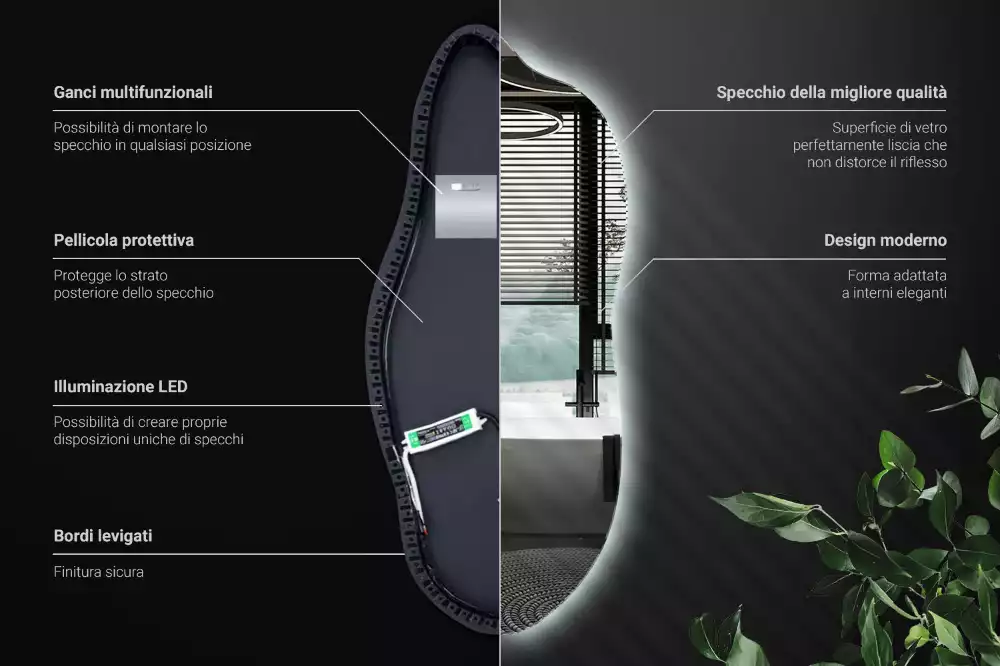 Stylové atypické zrcadlo s osvětlením