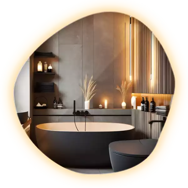 Nepravidelné zrcadlo s led osvětlením ve tvaru mraku