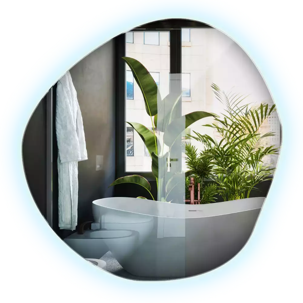 Nepravidelné zrcadlo s led osvětlením ve tvaru mraku