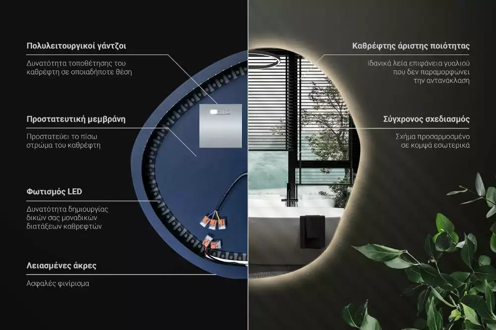 Nepravidelné zrcadlo s led osvětlením ve tvaru mraku