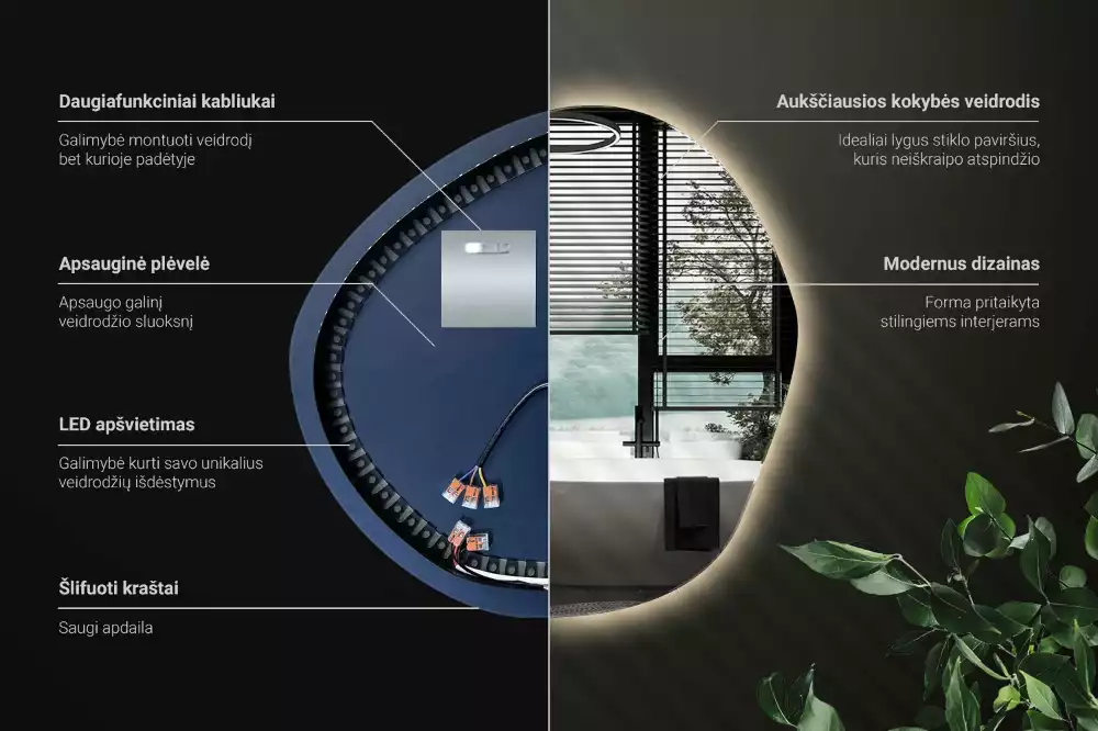 Nepravidelné zrcadlo s led osvětlením ve tvaru mraku