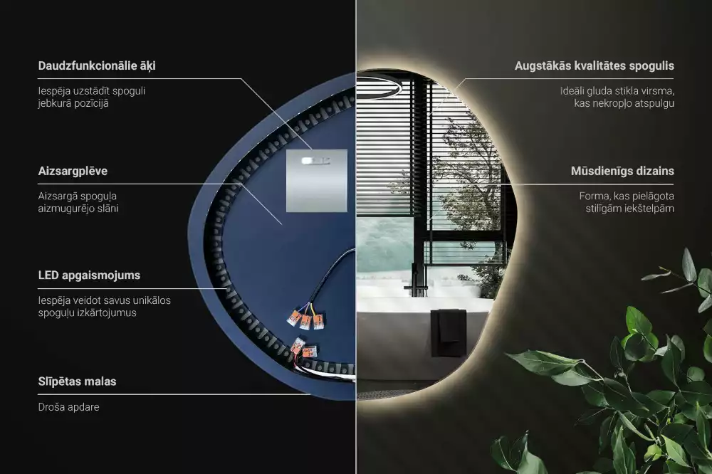 Nepravidelné zrcadlo s led osvětlením ve tvaru mraku