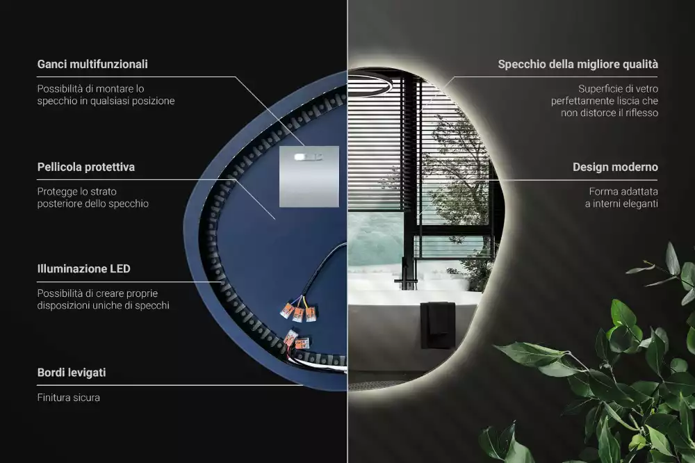 Nepravidelné zrcadlo s led osvětlením ve tvaru mraku