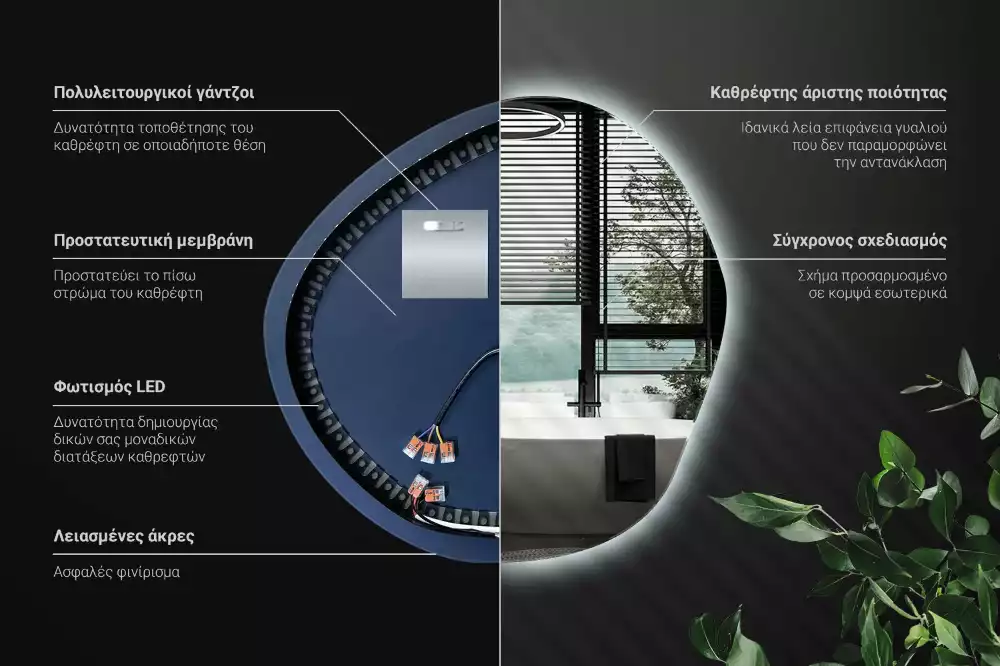 Nepravidelné zrcadlo s led osvětlením ve tvaru mraku