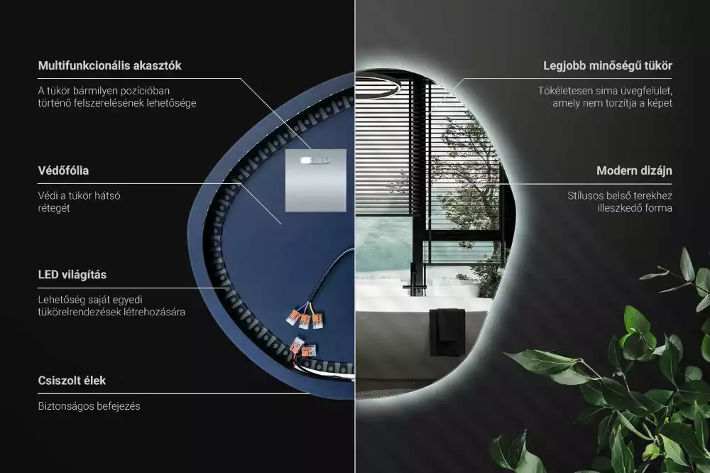 Nepravidelné zrcadlo s led osvětlením ve tvaru mraku