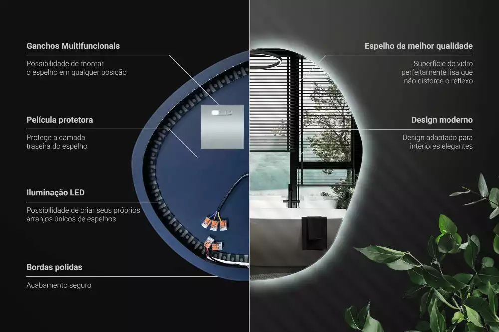 Nepravidelné zrcadlo s led osvětlením ve tvaru mraku