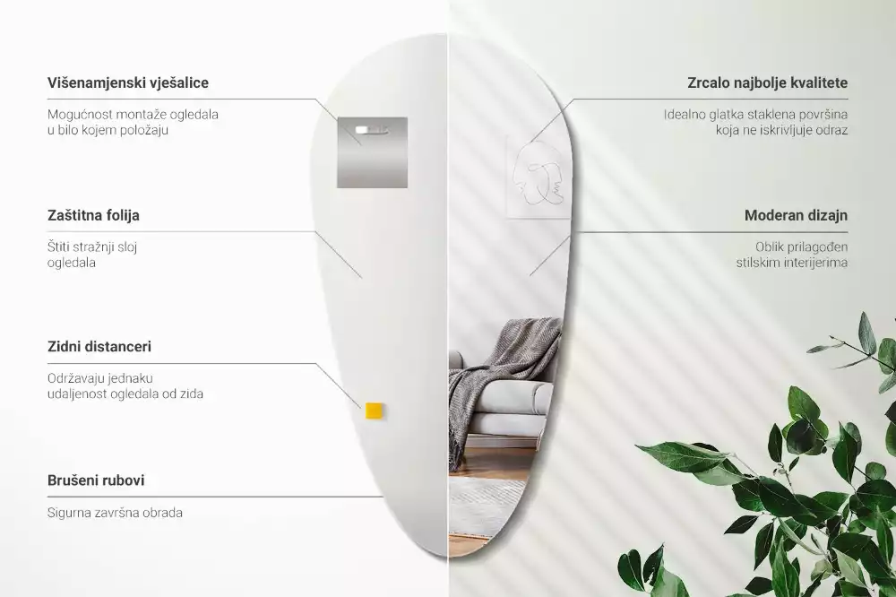 Nepravidelné zrcadlo ve tvaru kapky