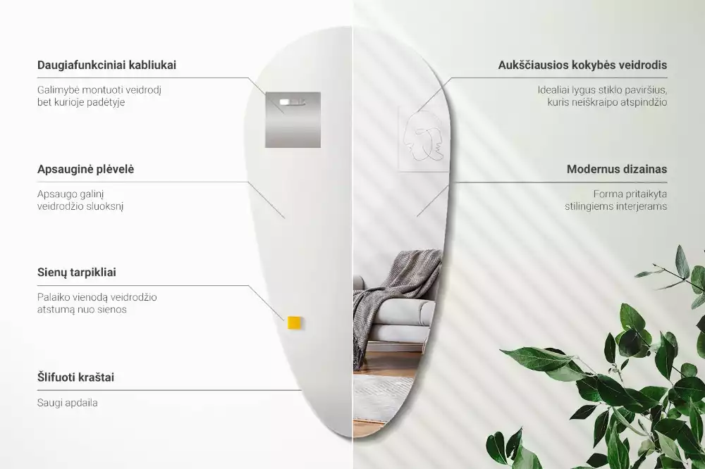 Nepravidelné zrcadlo ve tvaru kapky