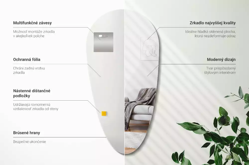 Nepravidelné zrcadlo ve tvaru kapky
