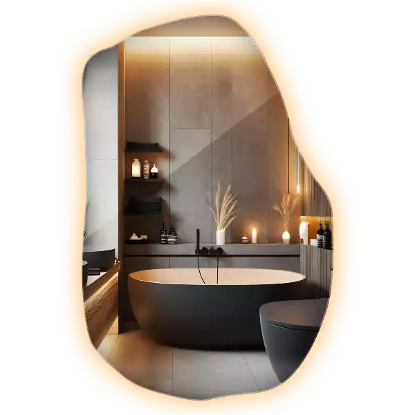 Atypické zrcadlo s osvětlením unikátní