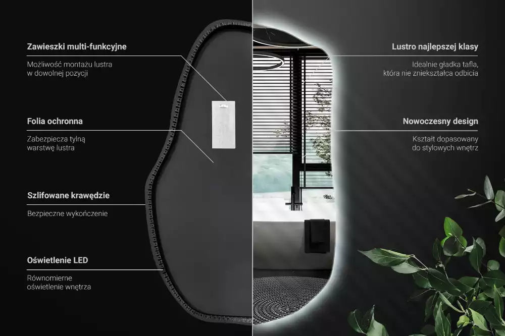 Atypické zrcadlo s osvětlením unikátní