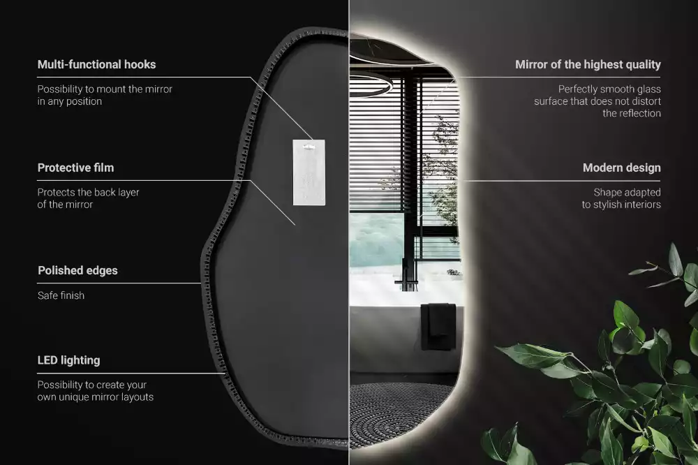 Atypické zrcadlo s osvětlením unikátní