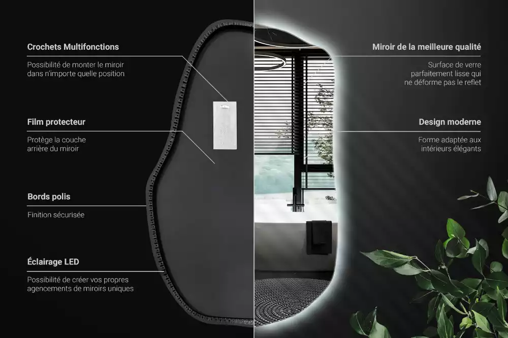 Atypické zrcadlo s osvětlením unikátní