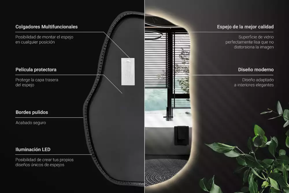 Atypické zrcadlo s osvětlením unikátní