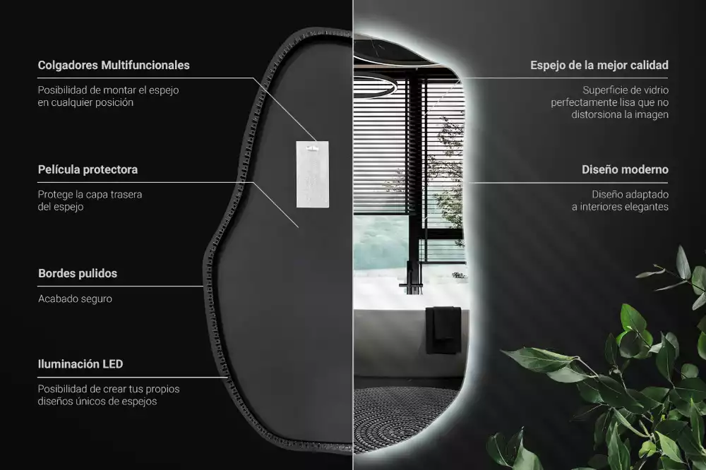 Atypické zrcadlo s osvětlením unikátní