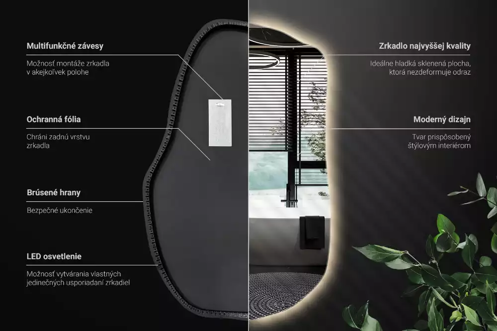 Atypické zrcadlo s osvětlením unikátní