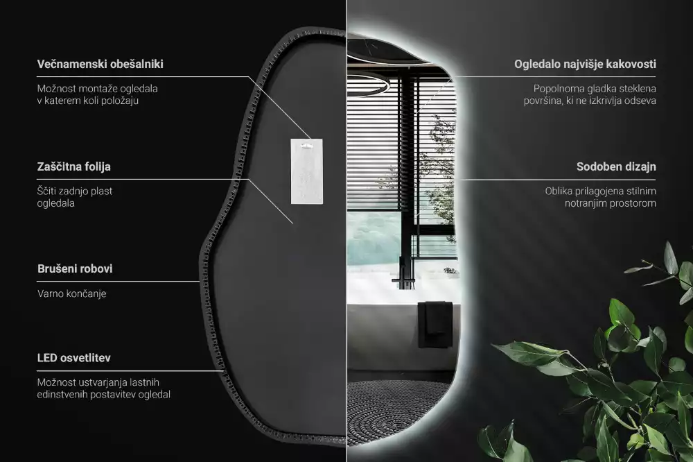 Atypické zrcadlo s osvětlením unikátní