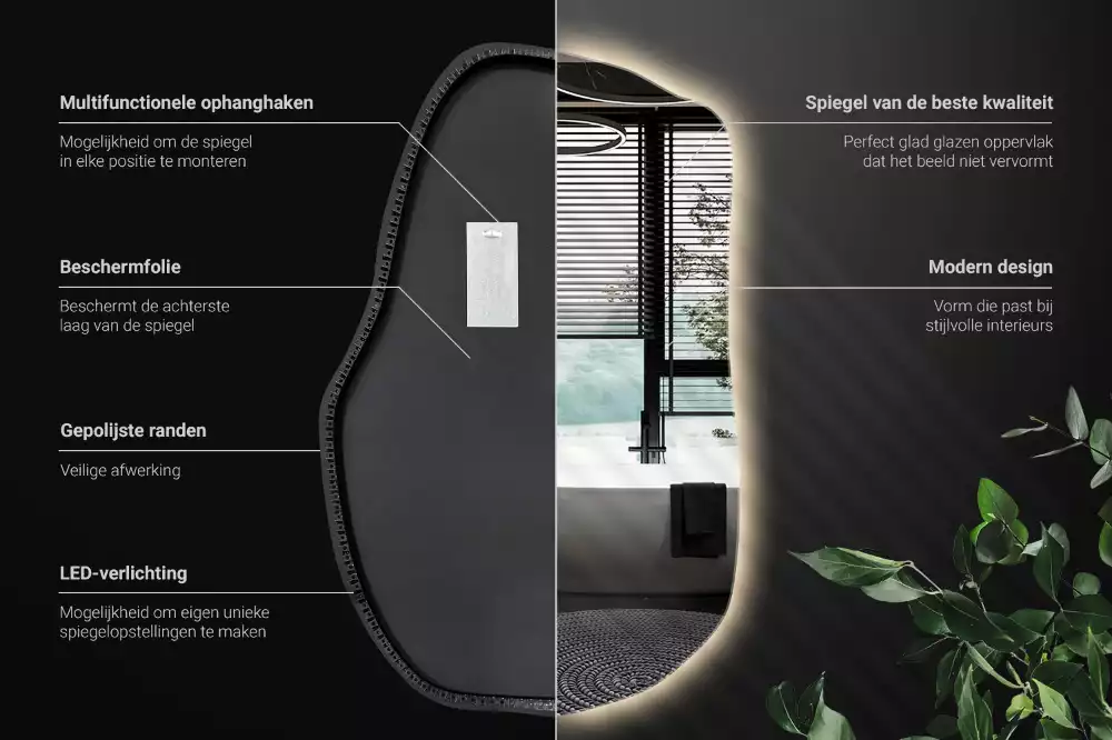 Atypické zrcadlo s osvětlením unikátní