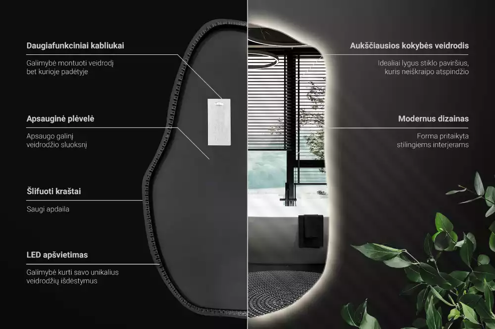 Atypické zrcadlo s osvětlením unikátní