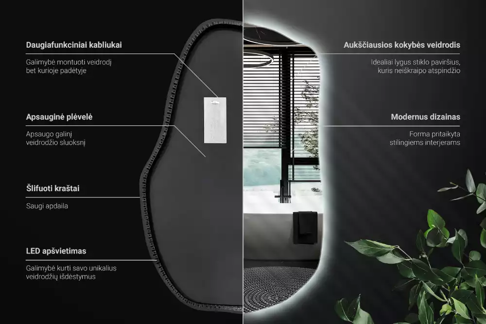 Atypické zrcadlo s osvětlením unikátní