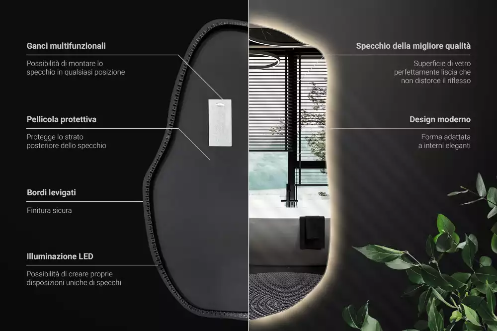 Atypické zrcadlo s osvětlením unikátní