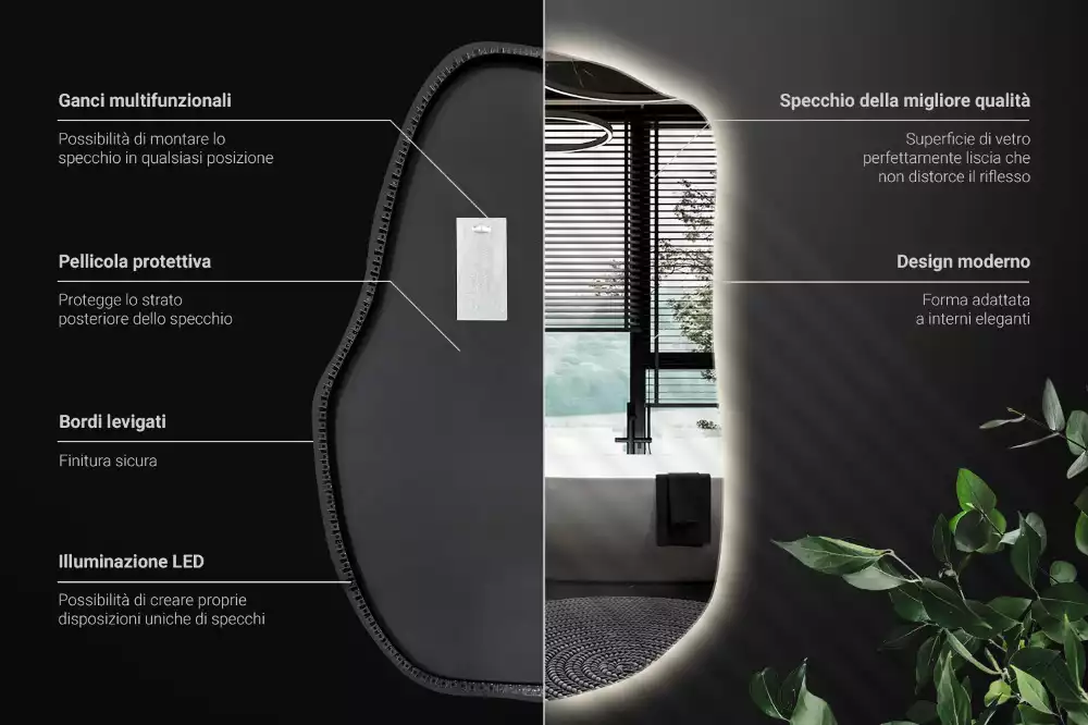 Atypické zrcadlo s osvětlením unikátní