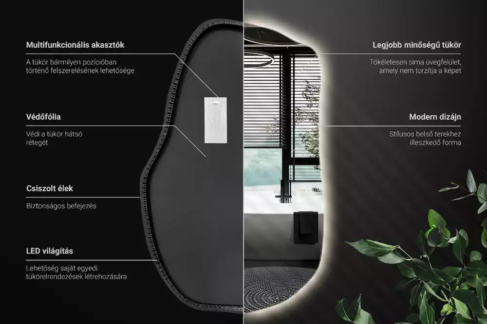 Atypické zrcadlo s osvětlením unikátní